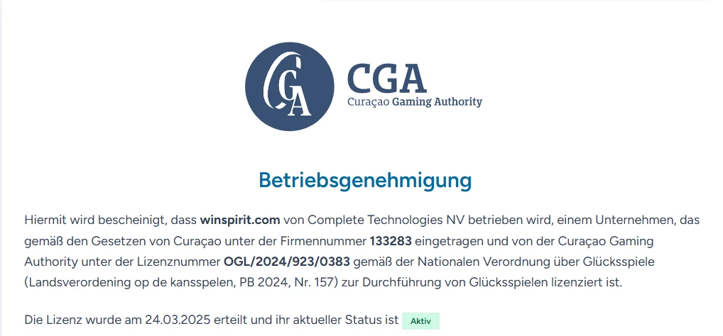 winspirit casino licenz