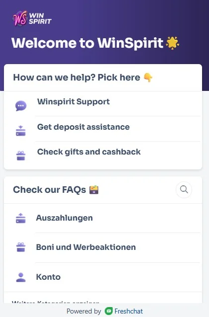 WinSpirit Casino support